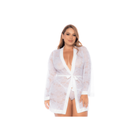 Peignoir grande taille en dentelle blanche 